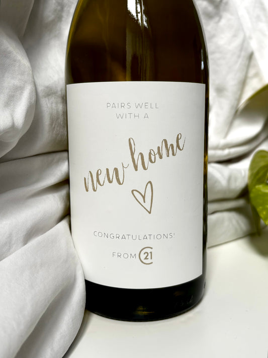 "Pairs well with a new home" Label