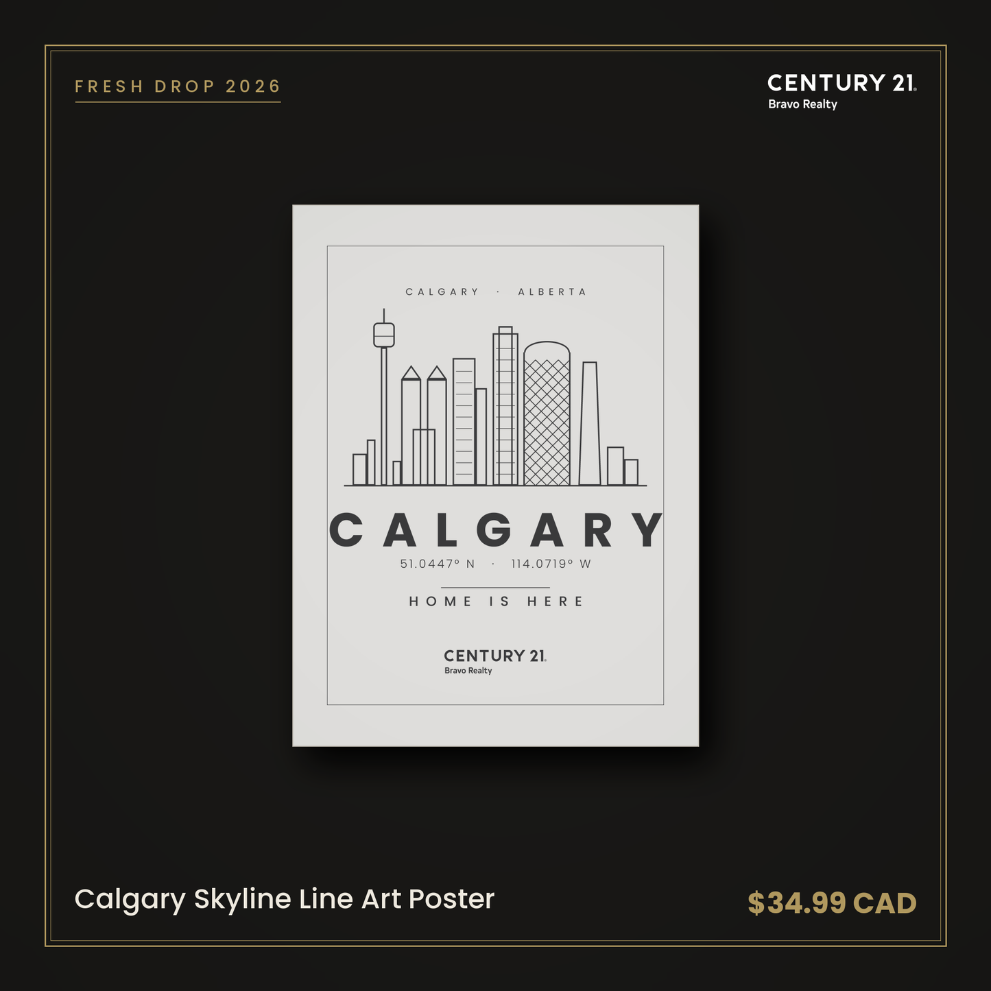 Calgary Skyline Line Art Poster — Century 21 Bravo Realty
