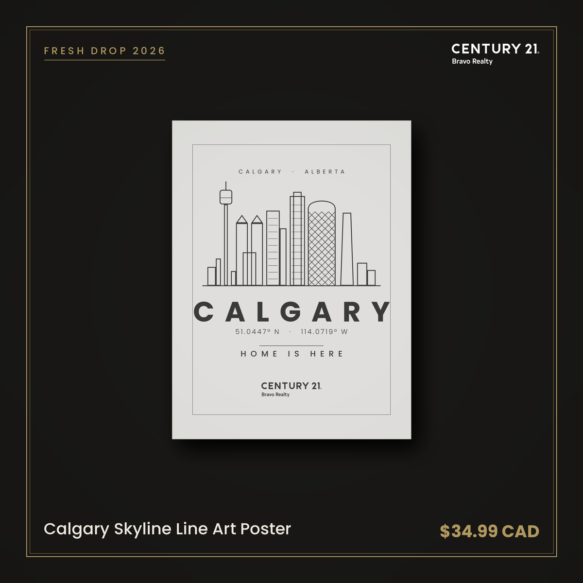 Calgary Skyline Line Art Poster — Century 21 Bravo Realty