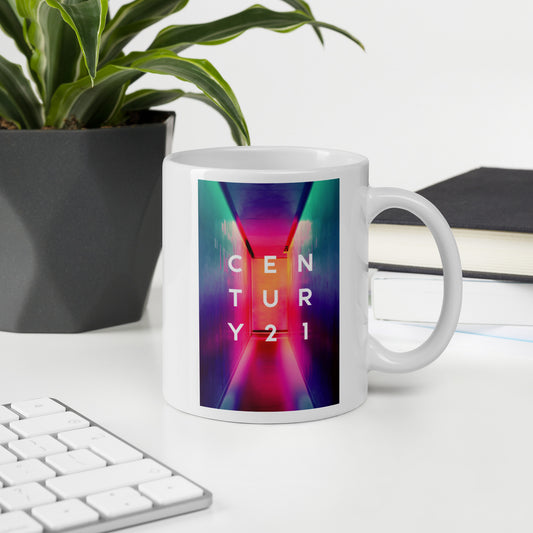 Neon Century 21 White glossy mug